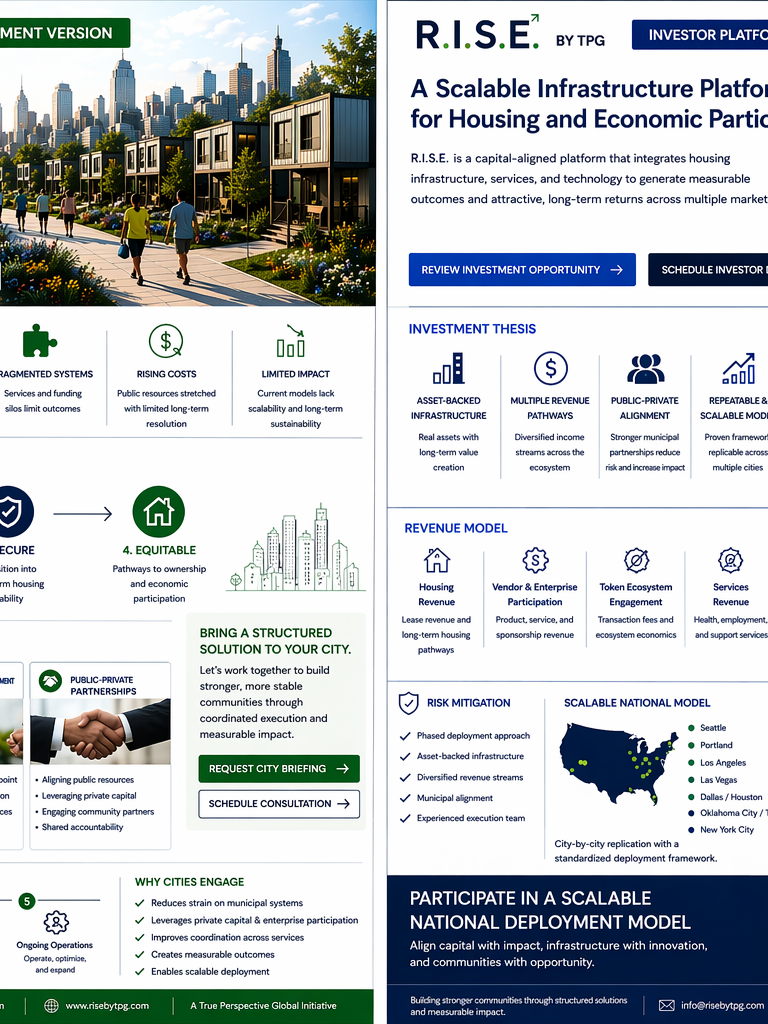 Modular housing community with city skyline